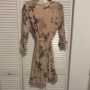 Calvin Klein Beige Floral Long Sleeve Dress